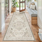 Madane Kitchen Runner 2'6''x8' Soft Rug Runners for Hallways, Ivory/Brown by Madane