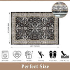 4x6 Kitchen Rug Non-Slip Washable – Boho Vintage Low-Pile Soft Area Carpet for Entryway, Bedroom, Living Room – Stain-Resistant Thin Indoor Rug for Families and Pet Owners (Black, 4x6) - Image 2