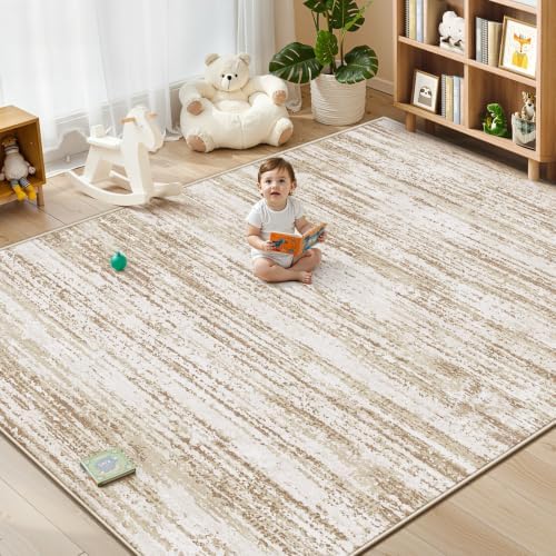 Area Rug 8x10 Living Room Rugs: Washable Modern Rug Large Non-Slip Soft Rugs Stain Resistant Printed Rug Indoor Carpet for Bedroom Kitchen Dining Room Nursery Playroom Home(Brown, 8'x10') - Image 3