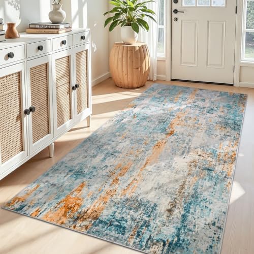 Entryway Rug 3x6 Blue Bedroom Area Rug Washable Non Slip Abstract Boho Rugs for Indoor Entry, Kitchen, Classroom, Bathroom, Kids Girls Room, Office, College Dorm Small Carpet - Image 5