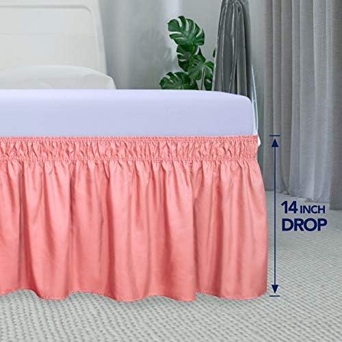 PureFit Wrap Around Ruffled Bed Skirt, Pink, Queen/King - 14" Drop - Image 5