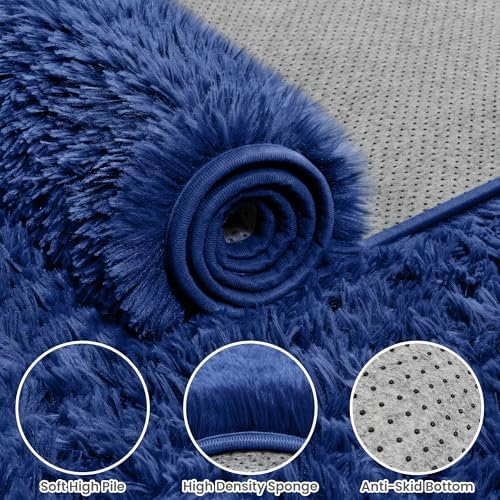 5x8 Fluffy Shag Area Rugs for Living Room Bedroom: Soft Plush Carpet Blue - Image 6
