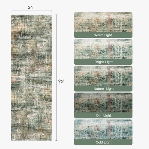 2x 8 Area Rug for Hallways, Abstract Washable Runner Rugs,Coffee/Green - Image 2