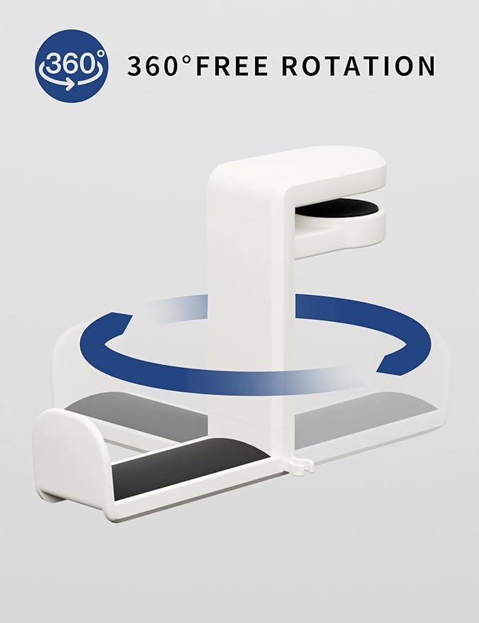 Celerion Headphone Hook - Under Desk Headphone Holder with 360-Degree Adjustable Rotation (Creamy White)