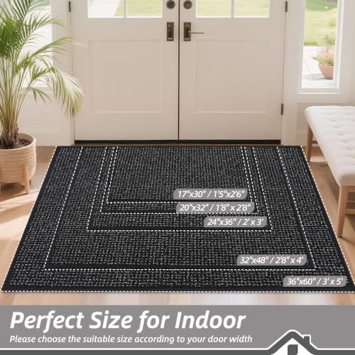 BEQHAUSE Dirt Trapper Door Mat 20" x 32", Non-Slip Washable Doormats, Black - Image 2