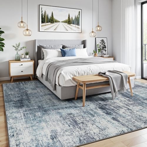 Lofus 5x7 Area Rug for Living Room, Abstract Washable Non-Slip Rugs, Blue - Image 2
