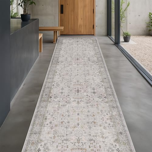 Boho Washable 10ft Long Runners for Hallways, Light Gray & Sage 2'6"x10' Wide Kitchen Runner Rug, Vintage Entryway Indoor Rug, Non-Slip Stain Resistant Low Pile Throw Rug - Image 6