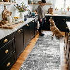 Washable 2x5 Kitchen Area Rug: Non-Slip Abstract Water-Resistant Entryway Rug Soft Sink Fridge Area Bedroom Carpet Low Pile Floor Mat for Bathroom Laundry Nursery Non-Shedding Runner(2X5,Black/Grey) - Image 2