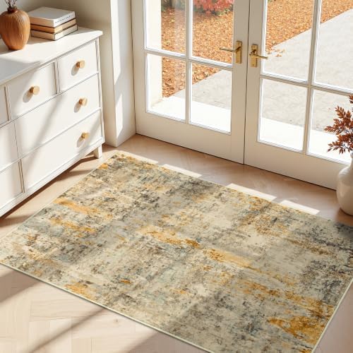 Entrance Rugs Indoor 2x4 Beige Entry Rug Washable Abstract Black Small Area Rug Non-Slip Low Pile Throw Rugs for Entryway, Kitchen Floor, Front Door Indoor Door Mat, Bathroom, Bedroom Bedside by OmpaaHomeDecor