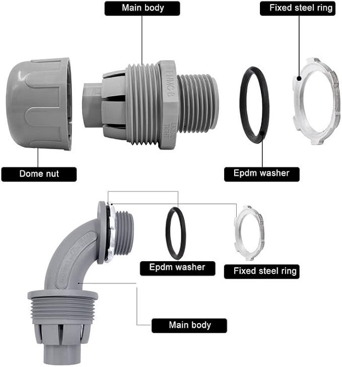 1/2 inch Liquid Tight Connector PVC Flexible Conduit Connector UL Listed Liquid Tight Conduit Fittings 20 Pack (10 pcs 180D/10 pcs 90D)