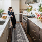 Hallway Washable Runner Rug - 2'6x14 Kitchen Rugs Entryway Rug Runner Vintage Soft Floor Mat Non Slip Indoor Farmhouse Carpet for Bathroom Living Room Bedroom (2'6''x14', Black) by HYHAOYUNLAI