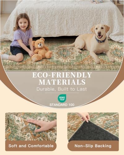 Madane Washable Kitchen Runner Rug 2x6 Hallway Runners, Brick/Brown/Green - Image 5