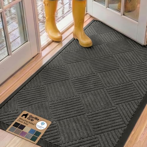 GORILLA GRIP WeatherMAX Door Mat, Indoor Outdoor Use, 60x24, Gray Diamond by GorillaGrip