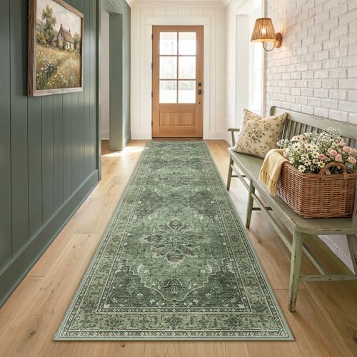 RELEANY Washable Area Rug, Runner 2'x8', Green/Dark Green/Gray - Image 2