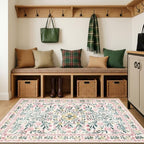 PLHXFR Area Rug Living Room: 3x5 Floral Washable Boho Carpet Pink Green - Image 5