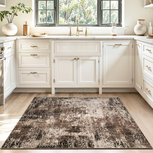 Entryway Rug 3x4 Brown Bedroom Area Rug Washable Non Slip Abstract Boho Rugs for Indoor Entry, Kitchen, Classroom, Bathroom, Kids Girls Room, Office, College Dorm Small Carpet - Image 4