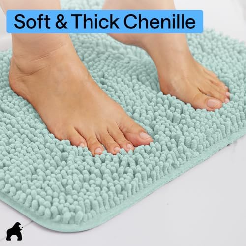 GORILLA GRIP Chenille Bath Rug Mat for Square Toilet Base, 24x19 Seablue - Image 5