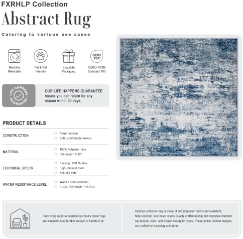 Area Rug Living Room: 4x4 Modern Washable Indoor Soft Carpet Blue - Image 2