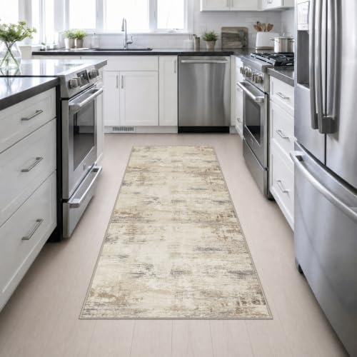 3x8 Washable Runner Rug：Modern Abstract Soft Carpet Beige Brown - Image 5
