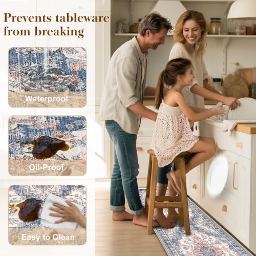 Boho Kitchen Mats for Floor 2PC Anti Fatigue Kitchen Rugs, Retro Blue - Image 5