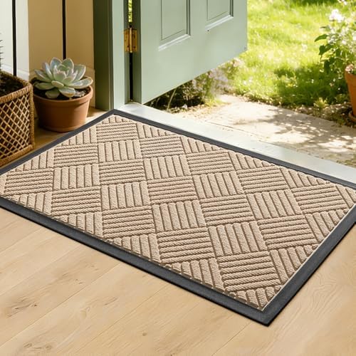 Front Door Mat, Heavy Duty Non-Slip Doormat 35.5"x24", Beige by WELDUN%E2%80%94IdealChoiceforHome