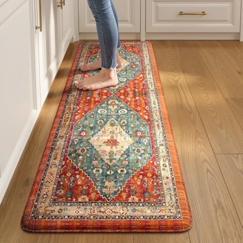 Collive Cushioned Anti Fatigue Kitchen Runner Rugs, 17.3”x59”, Rust/Multi by Collive