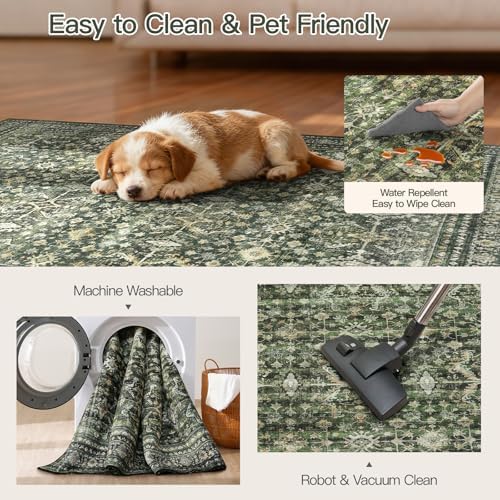 2x5 Area Rugs for Entryway, Green Washable Non-Slip Kitchen Runner Rug - Image 6