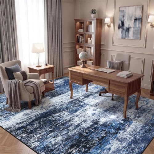 9x12 Area Rug for Living Room, Abstract Washable Large Rugs, Blue Gray - Image 7