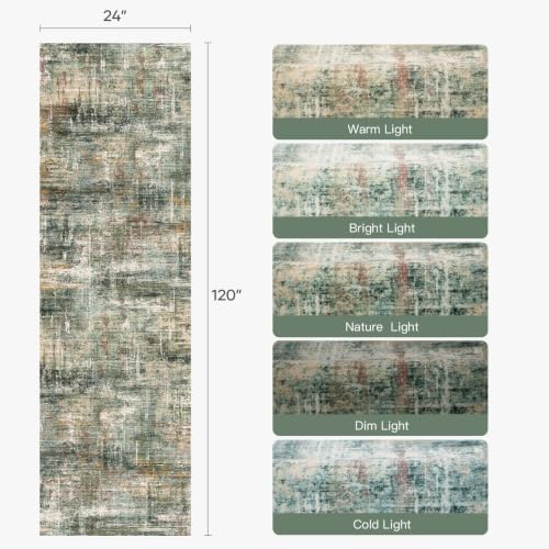 2x 10 Area Rug for Hallways, Abstract Washable Runner Rugs,Coffee/Green - Image 2