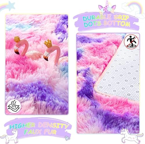 Noahas 6x9 Large Tie-Dyed Pink Purple Blue Fluffy Area Rug Non-Slip for - Image 5