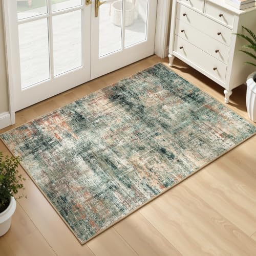 2x3 Area Rug for Entryway Bathroom,Green Abstract Kitchen Mats for Floor by Lofus