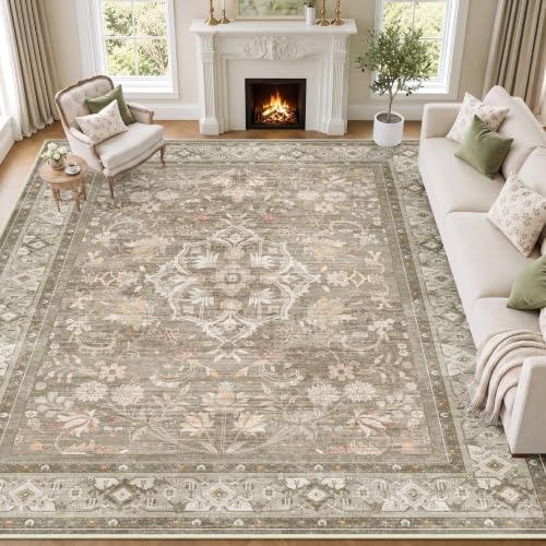 SameBed 8x10 Area Rug Living Room, Vintage Washable Carpet Vintage Brown by SameBed