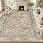 SameBed 8x10 Area Rug Living Room, Vintage Washable Carpet Vintage Brown by SameBed