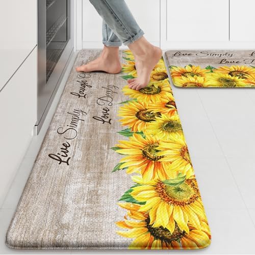 KIMODE Anti Fatigue Kitchen Mat for Floor,Farmhouse Sunflower Kitchen Rugs by StayinComfortCookwithJoy