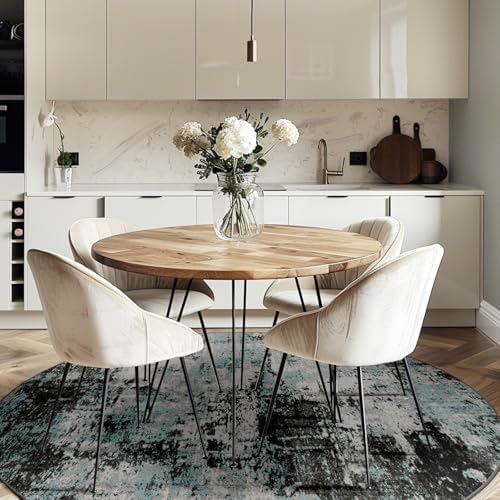 RELEANY Washable Round 6ft Area Rug for Living Room Teal Black - Image 3