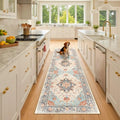 RELEANY Washable Area Rug, Runner 2'x8', Beige/Blue/Orange by RELEANY