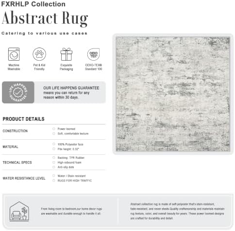 Area Rug Living Room: 6x6 Modern Washable Indoor Soft Carpet Gray - Image 2