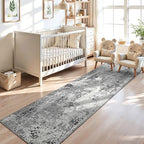 2x12 Grey Rug Runners for Hallways Kitchen Runner Rug Non Slip Washable Black Long Runner Rugs with Rubber Backing Soft Abstract Carpet Runner for Bedroom, Kitchen, Bathroom, Entryway - Image 2