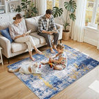 RELEANY Washable 4'x6' Abstract Area Rug for Living Room Blue Gold - Image 2