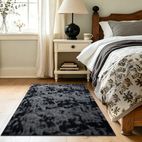 3x5 Tie-dye Dark Grey Area Rug Washable Non-Slip Soft for Bedroom Kitchen - Image 4