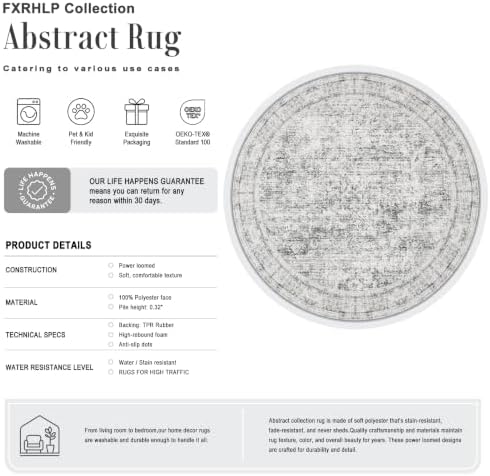 Round Area Rug Living Room: 6 ft Modern Washable Indoor Carpet - Image 2