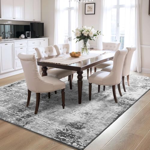 Area Rug 4x6 Grey Rug Washable Boho Rugs Non Slip Low Pile Abstract Small Carpet for Entryway, Bedroom, Kitchen, Classroom, Kids Room, Office, Dorm, Dining Room Gray - Image 5