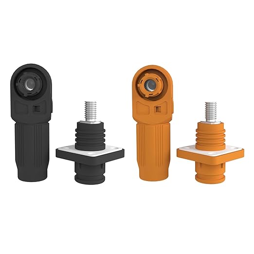 450A Battery Energy Storage Connector, 185mm² High Current Connectors IP67 Waterproof Stud Wiring Power Adapter Quick Plug Terminal Right Angle Plug and Socket (1500V Black+Orange)