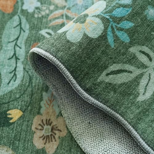 Washable 2'6x12 Hallway Runner Rug: Soft Entryway Kitchen Floral Runners Non Slip Water Resistant Nursery Bathroom Floor Mat Light Weight Carpet for Living Room Bedroom (2'6x12 Floral/Green) - Image 3