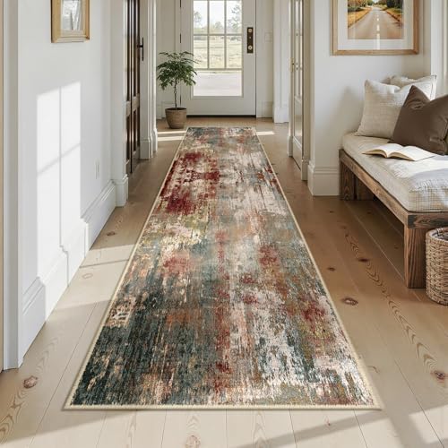 RELEANY Washable Runner 2'6"x14' Abstract Area Rug for Hallway Rustic Brown - Image 7
