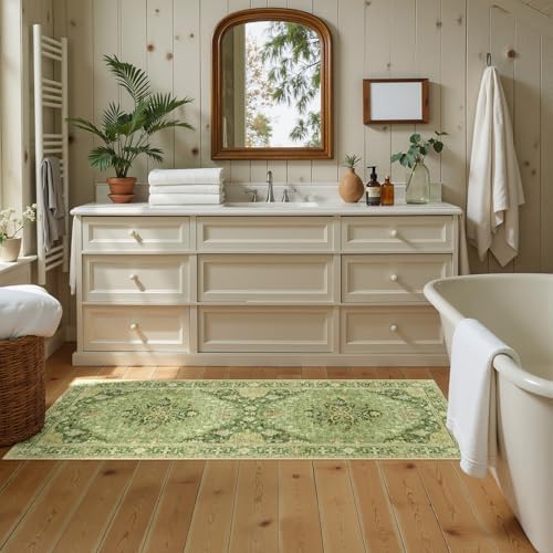 RELEANY Washable Area Rug, Runner 2'x5', Green/Yellow - Image 2