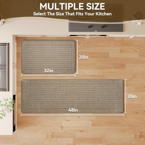 Kitchen Rugs Set of 2, Kitchen Mats for Floor,20x32+20x59 Brown - Image 2