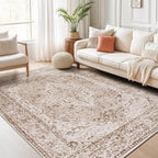 Lofus 6x9 Area Rugs for Living Room, Washable Area Rug, Rugs for Bedroom, Kitchen, Vintage Boho Carpet, Soft Non-Slip, Low Pile Large Area Rug for Office Dining Room, Vintage Beige Brown by Lofus