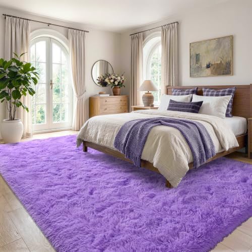 5x7 Purple Fluffy Soft Area Rug Non-Slip for Living Room Bedroom Playroom - Image 3