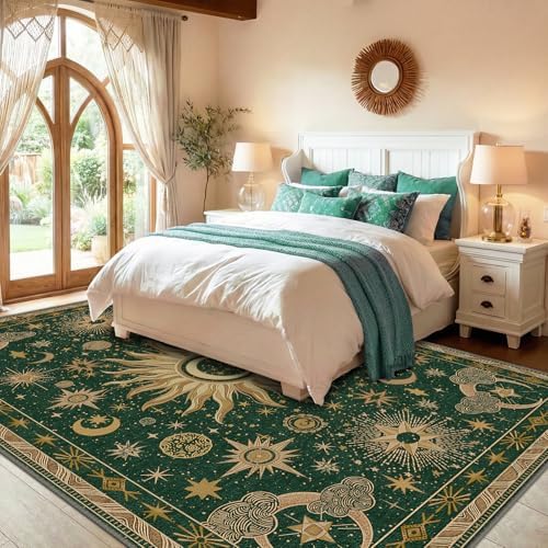 Vacuum-Friendly, 8x10 Washable Area Rug, Green Gold Yellow - Image 3